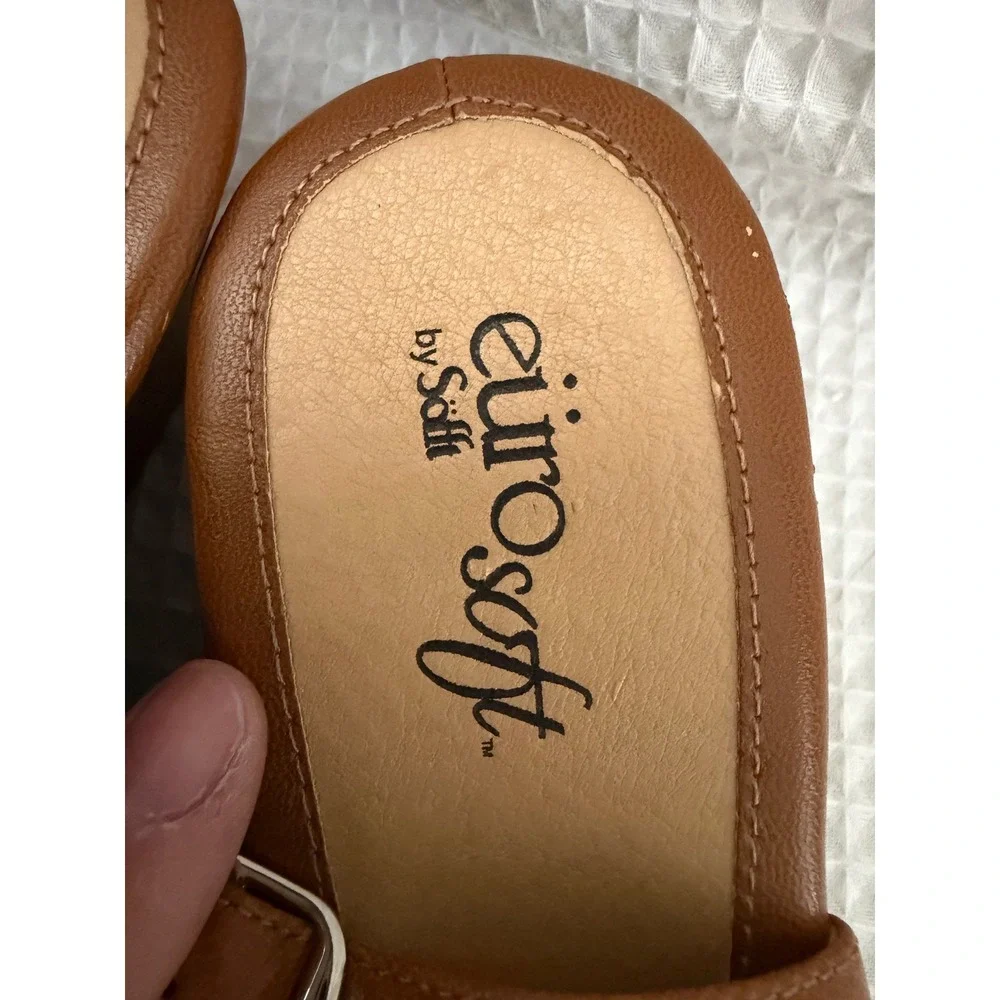 Eurosoft by Sofft Womens Tan Leather Slingback Wedge Sandals Size 10 Strappy
